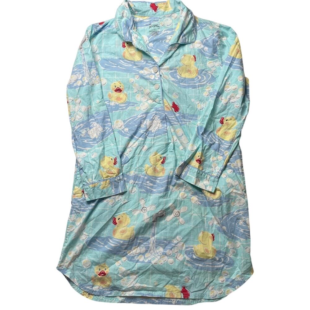 Nick & Nora Rubber Duck Pajama Sleep Dress Large Women's Cotton Comfy Loungewear